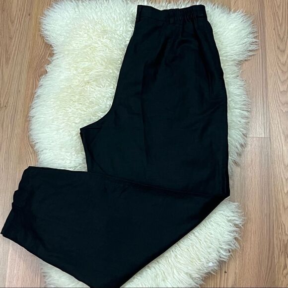 Vintage 90’s Susan Bristol Black Linen High Waist Relaxed Trouser Pants 12 - Picture 5 of 12